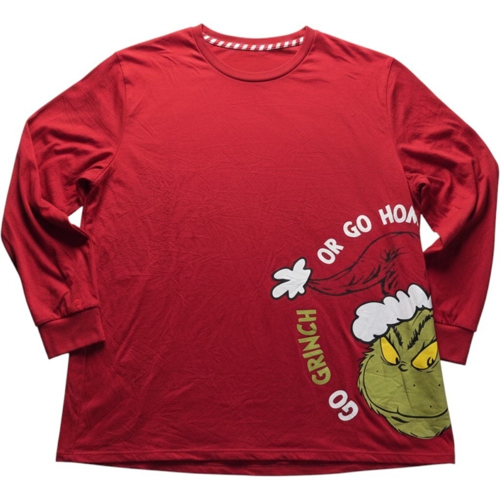 Dr. Seuss Shirt Mens 3XL Red Grinch Go Grinch Or Go Home Graphic Long Sleeve Tee